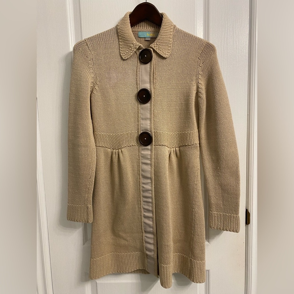 Boden Knit Cardigan Wooden Buttons Tan Size Small
